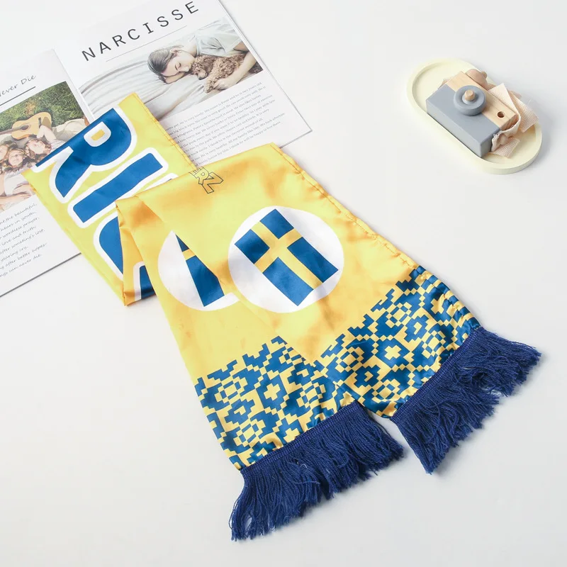 Wholesale Promotion Scarf Flag Custom Design Logo Country Soccer Sports Team Football Fans National Flag Scarf Tassel Scarves