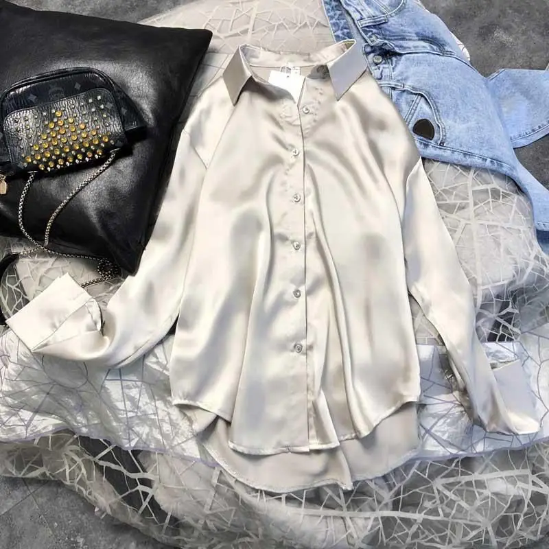 Woman Clothes 2022 Trending Korean Design Solid Color Turndown Collar Loose Long Sleeves Comfort Quality