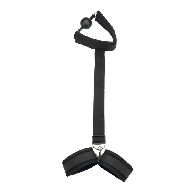 Bondage Gear Ribbon Material Bondage Kit Black Handcuffs with Mouth Ball Set Toys for Women