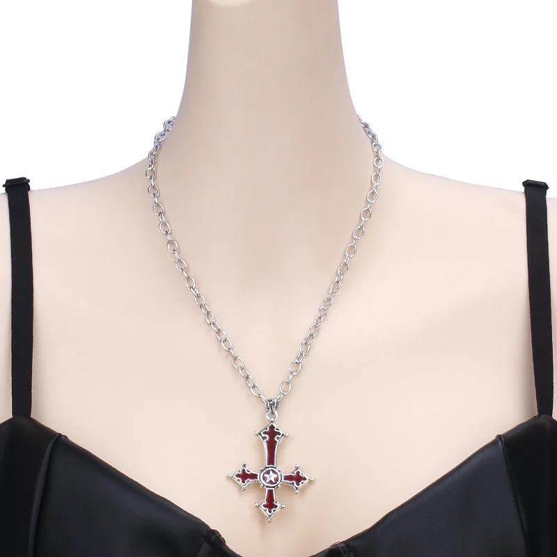 Halloween Punk Hip-hop Trend Inverted Cross Pendant Necklace Gothic Demon Horn Heart Skull Sword Necklaces Jewelry