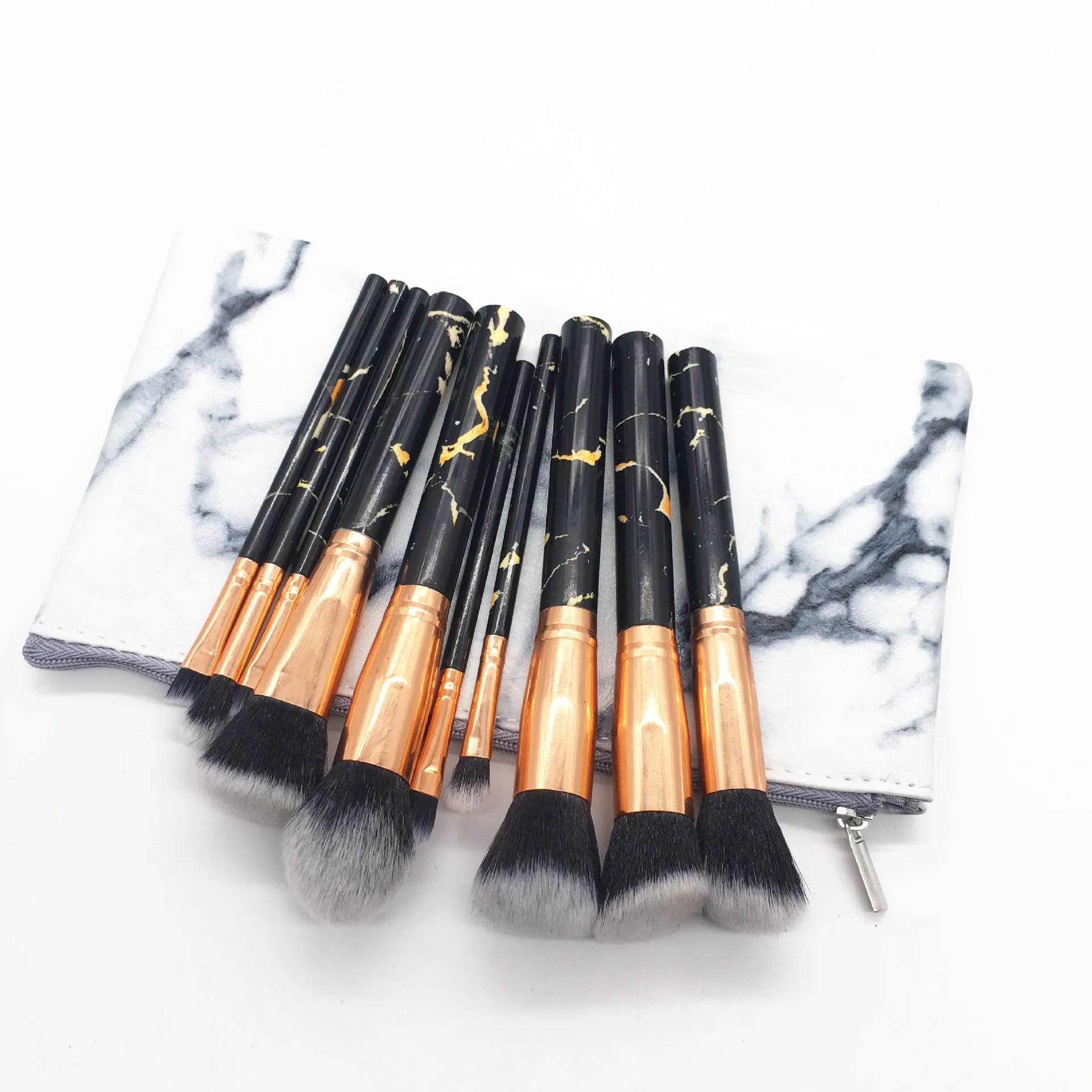 
2021 Top Selling 10 Pcs Marble Full Makeup Brush Set High Quality Cosmetic Makeup Brushes 