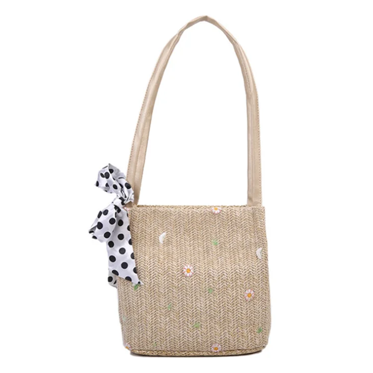 Women Classic Woven Straw Tote Shoulder Weaving Bag for Outdoor Travel Hiking Camping