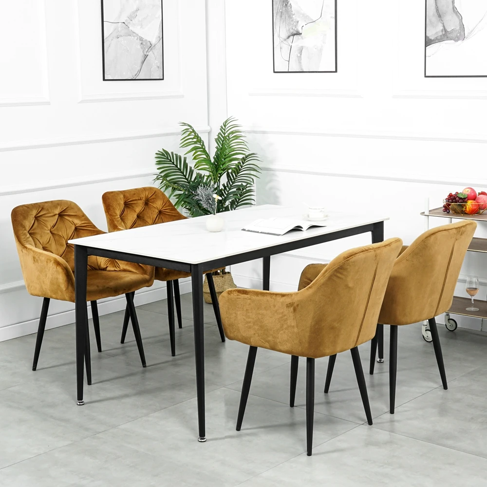 Restaurant furniture dining room set black sintered stone top dining table set with 4 chairs for home