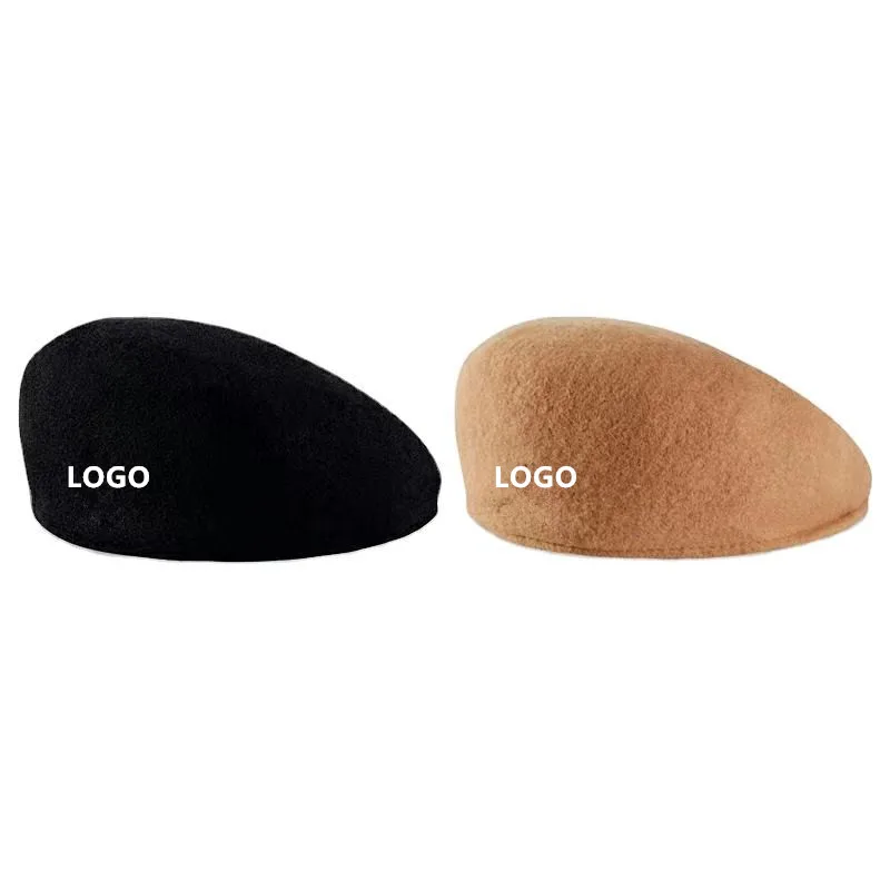 2023 Hot Sale Fashion Custom 100% Wool Embroidery LOGO Boina Peaked Cap Kangaroo Wool Beret Hat