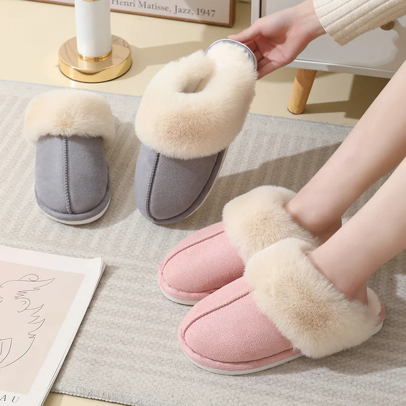 2024 New Lovers Cotton Warm Plush Fuzzy House Slipper Winter Home Fluffy Fashion Fur Slippers