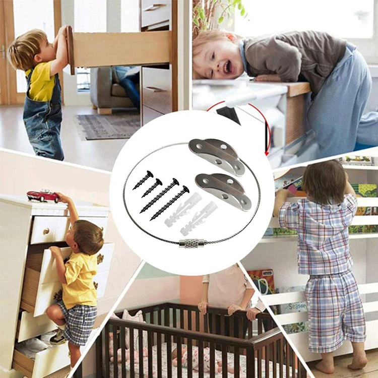 Child Safety Products Manufacturer Furniture Anchor Kits Home Safety Baby Proofing Stainless Steel Shelf Anti Tip Kit Furniture