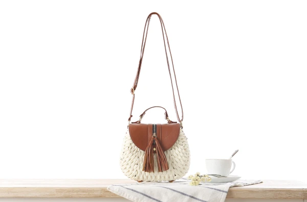 Knitting Summer Bohemian Tassel Straw Beach Crossbody Shoulder Bag For Lady