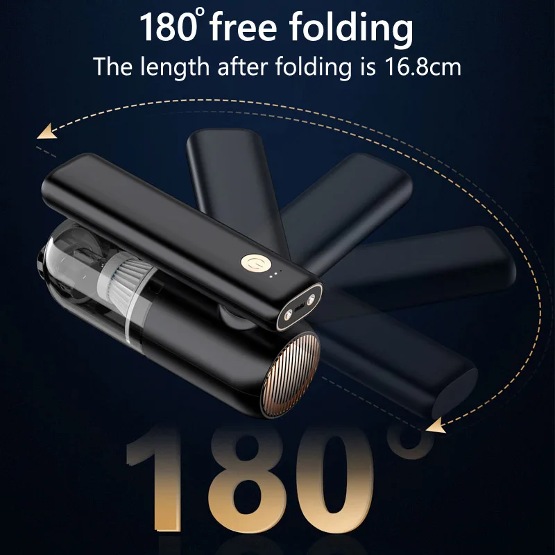 Folding Rotation Strong Suction Led Lighting 6000Pa Powerful Handheld Rechargeable Portable Cordless Car Vacuum Cleaner