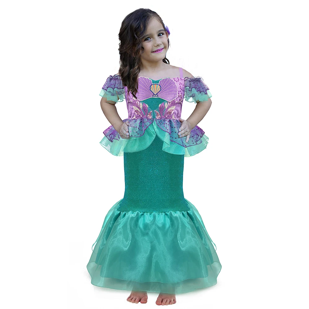 Halloween Infant Girls Princess Ariel Dress Little Mermaid Costume Baby Green Ruffle Cute Frocks Fancy Ariel Dress for Children