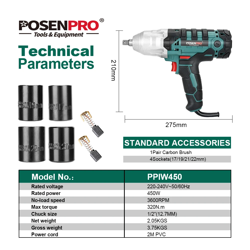 450 Вт 1/2 нм 3,5-дюймовые автомобильные Торцевые гаечные ключи Электрический ударный ключ