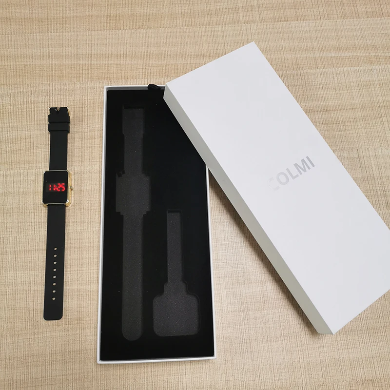 Custom logo single cardboard smart leather band watch box long watch packing box with EVA foam insert