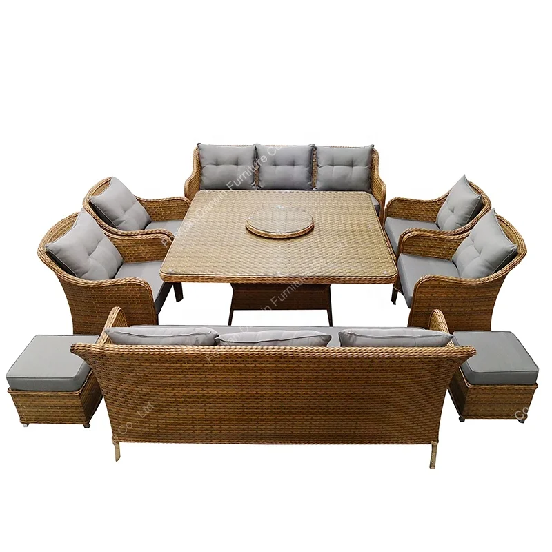 Outdoor large big table dining furniture garden sofa sets with dining table rattan dining table and chair