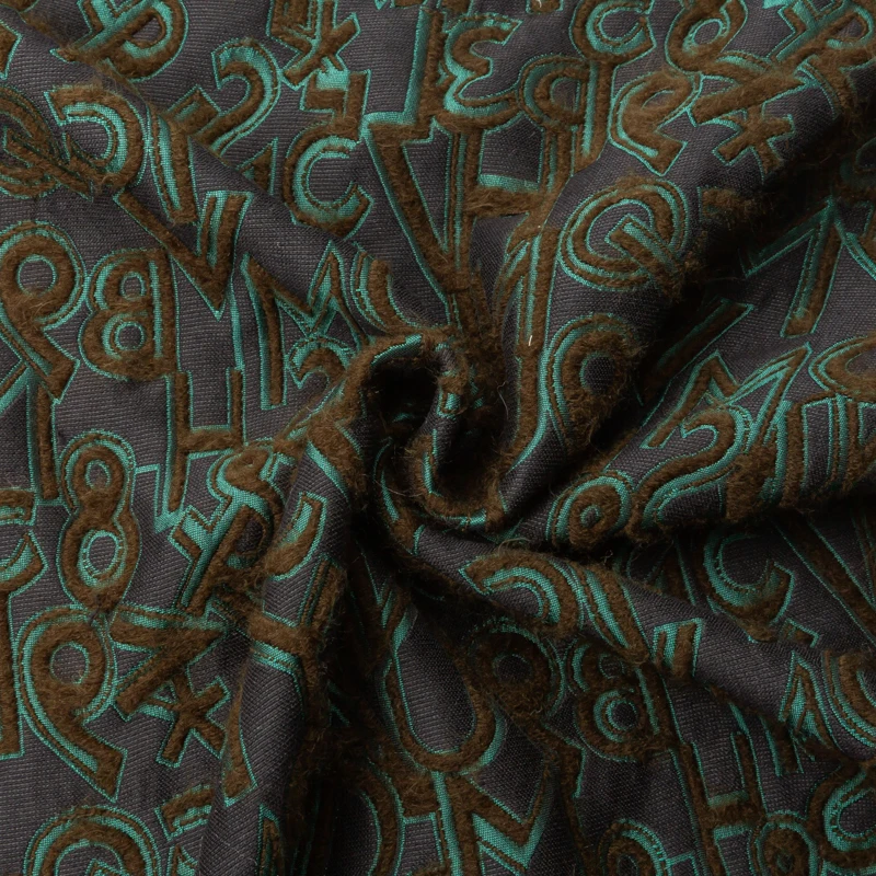 KEER Factory Custom Wholesale JMY7428N wholesale heavy fabric design wool acrylic blended woven letters numbers pattern jacquard fabric