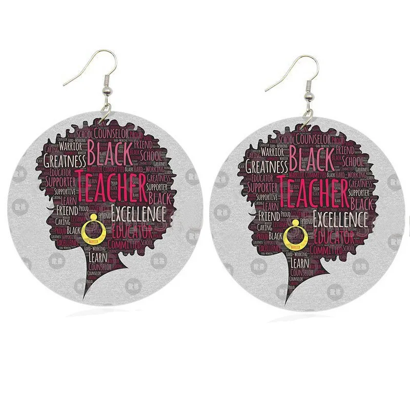  Wholesale Wooden Drop Vintage Printed Small Loops Pendant Dangle Wood Earrings
