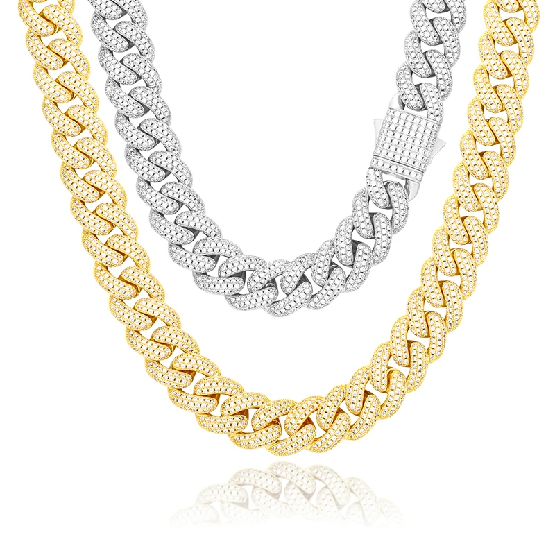 Прямая поставка минимальный объем заказа 1 шт. обслуживание хип-хоп рэппер ювелирные изделия Miami Iced Out 14k 18k позолоченные кубинские звенья цепи с кубическим цирконием