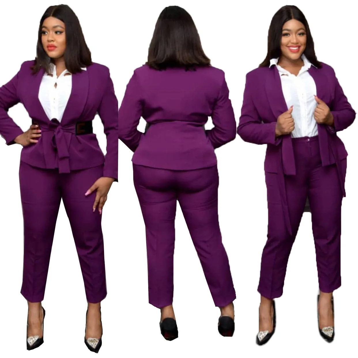 African Apparel High Quality Small Suit with Special Leather Belt Commuting Large Two Piece Set