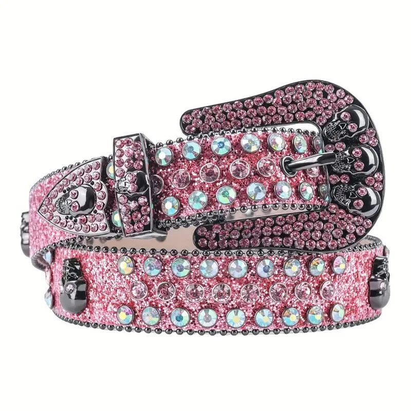 Ready to Ship Bling Western Cowboy Pumpkin Studded Belts Crocodile Leather Man Women Rockstar Flower Buckle Rhinestone Belt