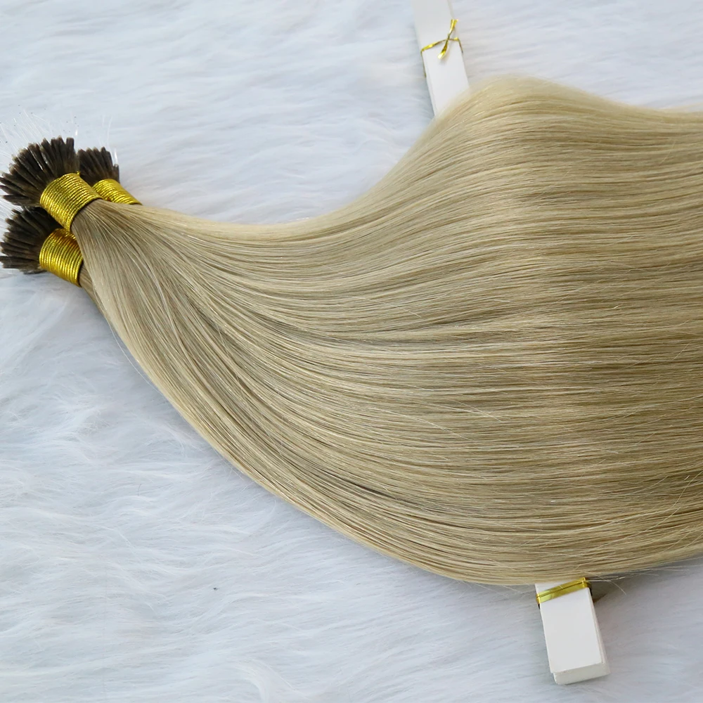 Blonde Color Double Drawn Human Hair Cuticle Aligned Unprocessed Russia Hair Nano Ring Hair Extensions