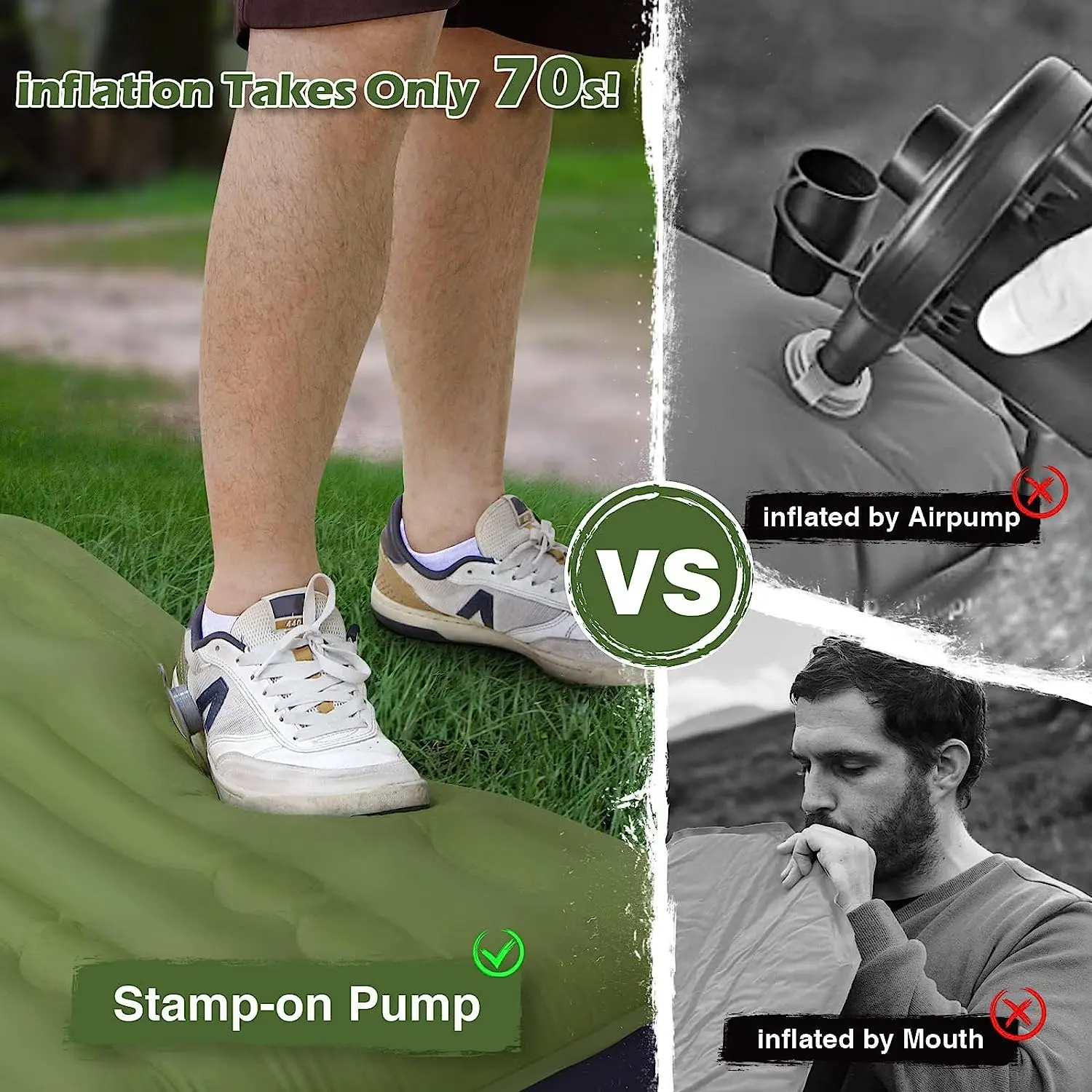 Outdoor Camping Sleeping Pad with Pillow Inflatable Sleeping Mat Lightweight Waterproof Camping Pad with Built-in Pump Air Mat