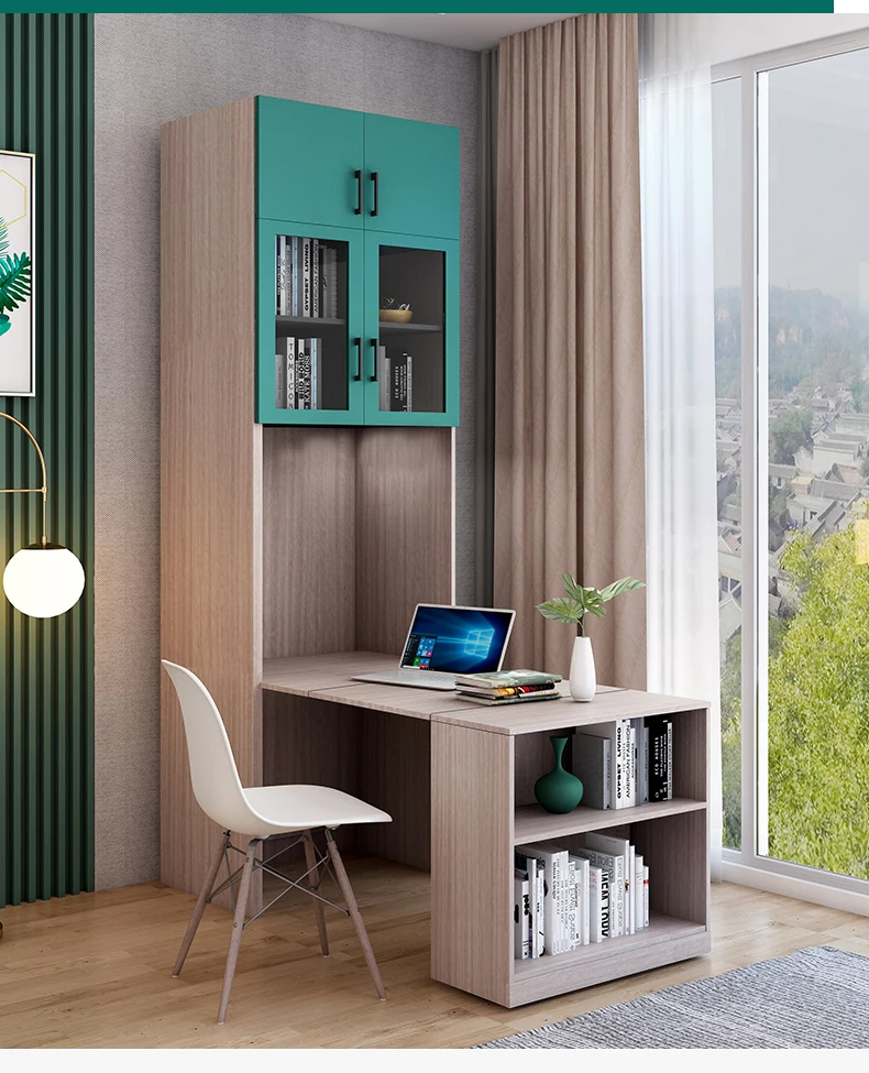 Wooden Rotating invisible folding bed combination multi functional wardrobe cabinets desk bookcase wall Murphy bed