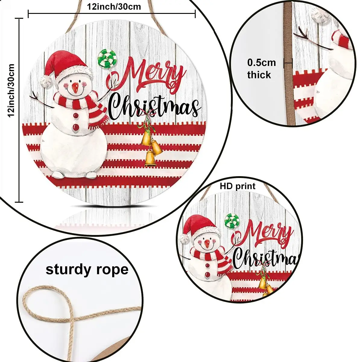 Custom Christmas Round Wooden Plaques Front Door Hanger wreath sigmns Welcome wood Sign with