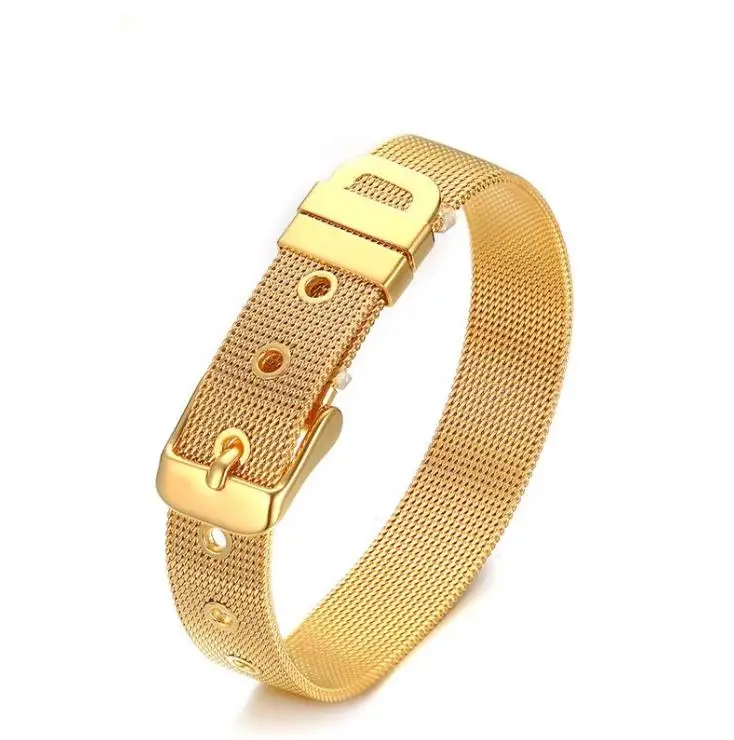 10 мм Золотой Серебряный женский браслет из нержавеющей стали с сетчатой цепочкой для раздвижных Шарм