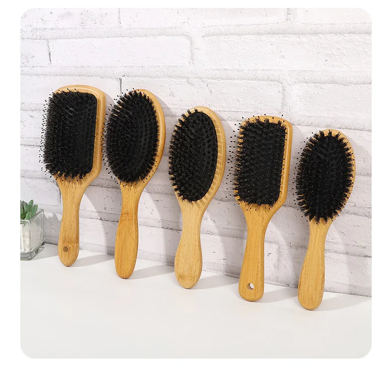 Boar Bristle Hair Brush Women Combs for Hair Wood HairBrush Detangle Straightener Brush Hair Comb Barber Accessories