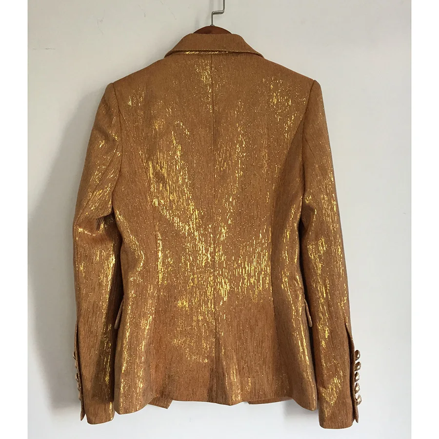 Custom womens clothing fashion gold ladies double breast blazer jacket