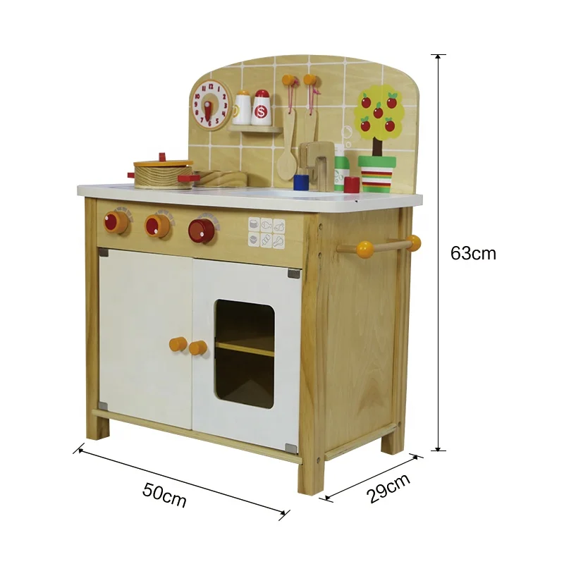 New design educational role playing pink wooden kids kitchen set toy