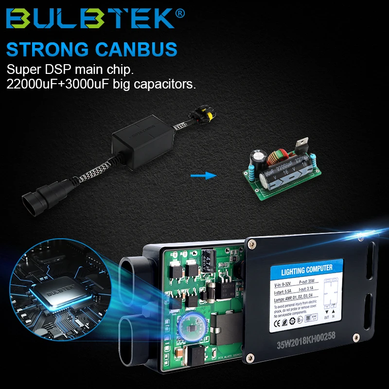 BULBTEK function hid canbus slim ballast 35w xenon kit fast start hid headlight t5 d1 d3
