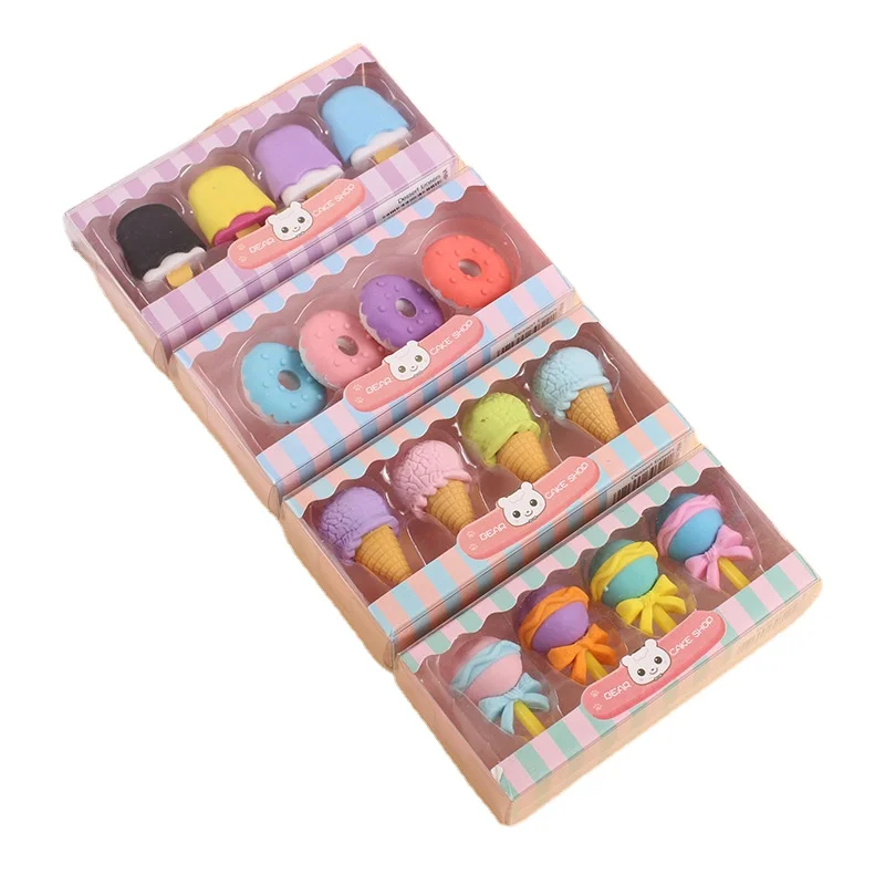 Hot Selling Stationery Sets Cute Promotion Gifts Dessert Shape Eraser Set for Student Kids