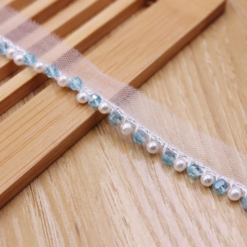 1cm Width Crystal Pearl Lace Trim Beaded Laces Various Colors Ethnic Garment Ribbon Glass Beads Dress Clothes Accessory