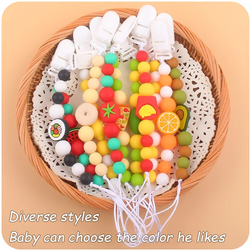 Factory Price BPA Free Baby Silicone Pacifier Chain Clip Baby Teething Toy Silicone Pacifier Holder Dummy Silicone Teether Clip