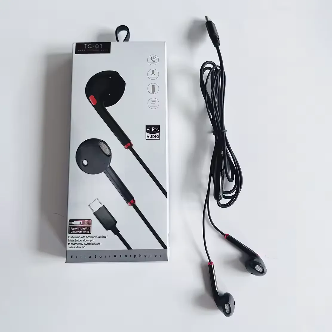 TC-01 Factory Price TPE In-ear Earbud HiFi Heavy Bass Quality Music E-sports Type-C Stereo Wired in-ear Headphone with Handfree