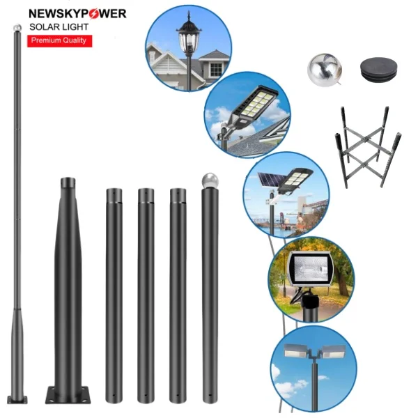 Top Diameter 76mm High Quality Detachable Q235 Steel Cold galvanized Street Light Pole 2.5m 3m 4m 6m With Ground Cage For sale