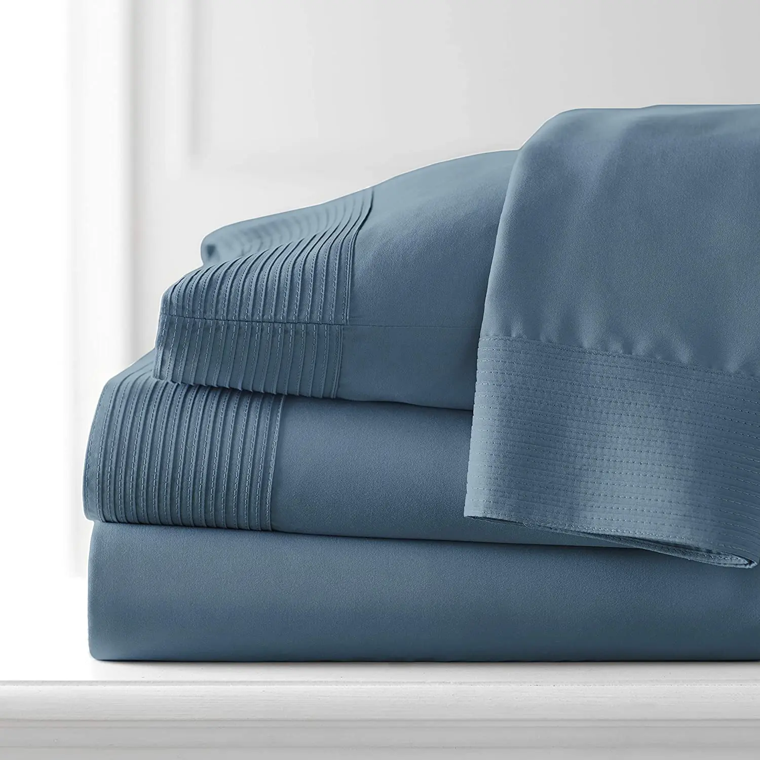 
Ready to ship high quality solid microfiber bed sheet set with Pleated 