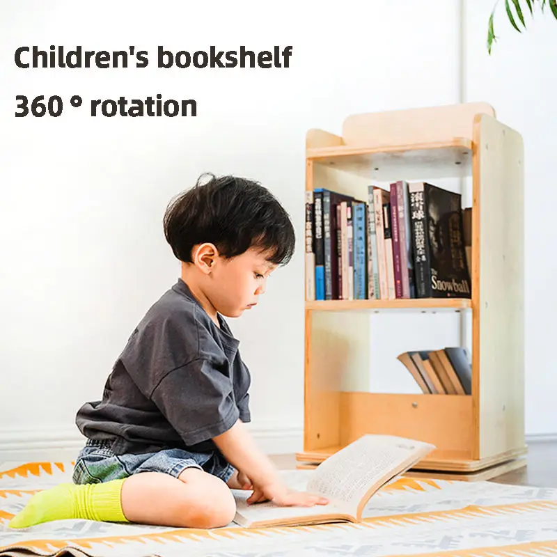 TOP Revolving Solid Wood Bookcase wooden Rotating Bookshelf Baby School Furniture Children Furniture Sets Book Rack For Kids