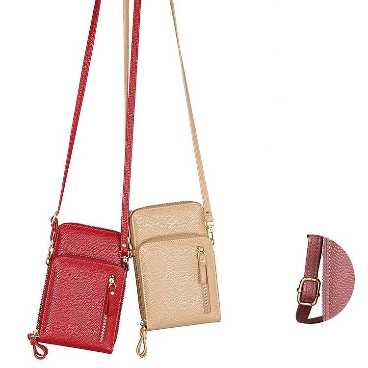 Custom Ladies Wallets Small Shoulder Bag Cell Phone Purse Large Capacity Litchi Grain Solid Color Crossbody Phone Bags For Women