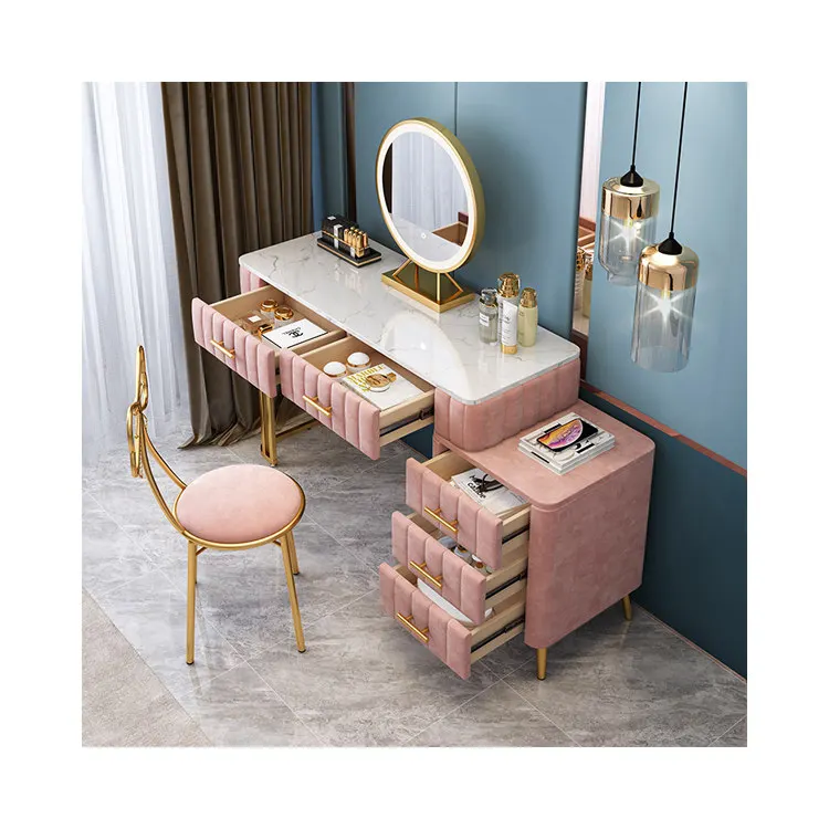 
glass dresser dressing table with mirror and stool 