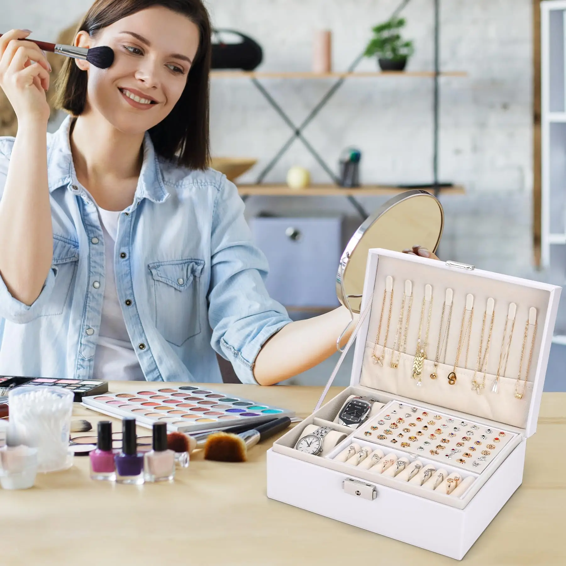 SANQIANWAN Custom Luxury 2 Layers Leather Jewelry Box Nice Gift Boxes for Ladies Big Storage Box for Jewels