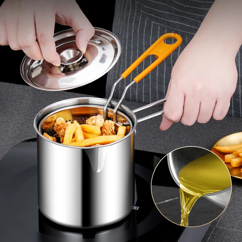 High Quality 304 Stainless Steel Deep Fryer Pots With Fry Basket Multifunctional Mini Oil Filter Pot