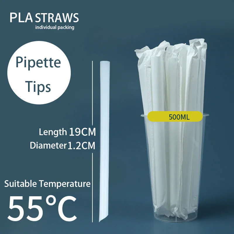 PLA Eco Friendly Compostable Wholesale Individually Wrapped Disposable Boba Drinking Straw Heat-resistant Biodegradable Straws