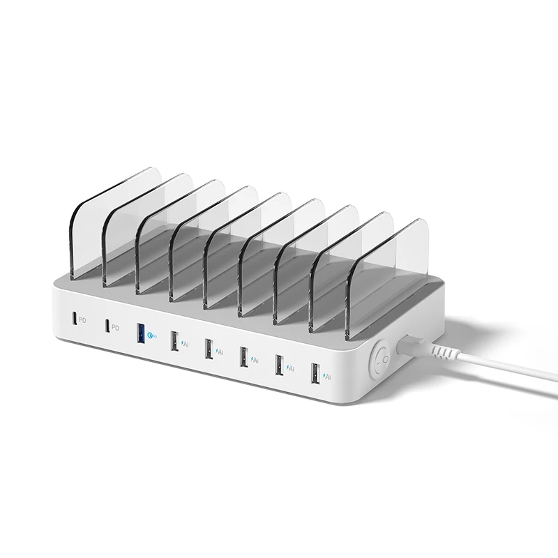 75W Charging Station for Multiple Devices, 8 USB Fast Ports Desktop Portable Multi Charging Station