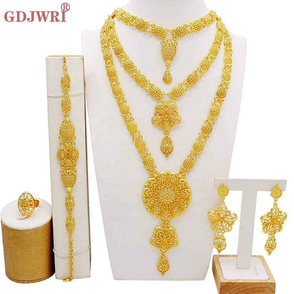 GDJWRI BJ1357 Dubai earring necklace set ring bracelet 18K gold plated chain set women accessories jewelry wholesale china