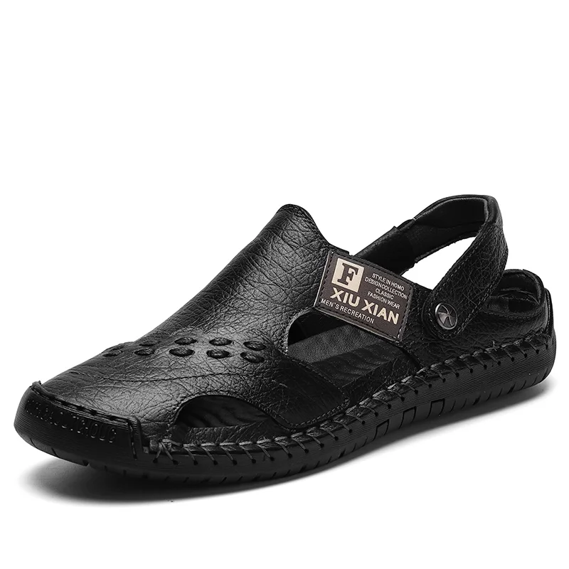 
100% Genuine Leather Sandals Men Breathable Outdoor Sandals Plus Size 48 Dual Men Slippers 