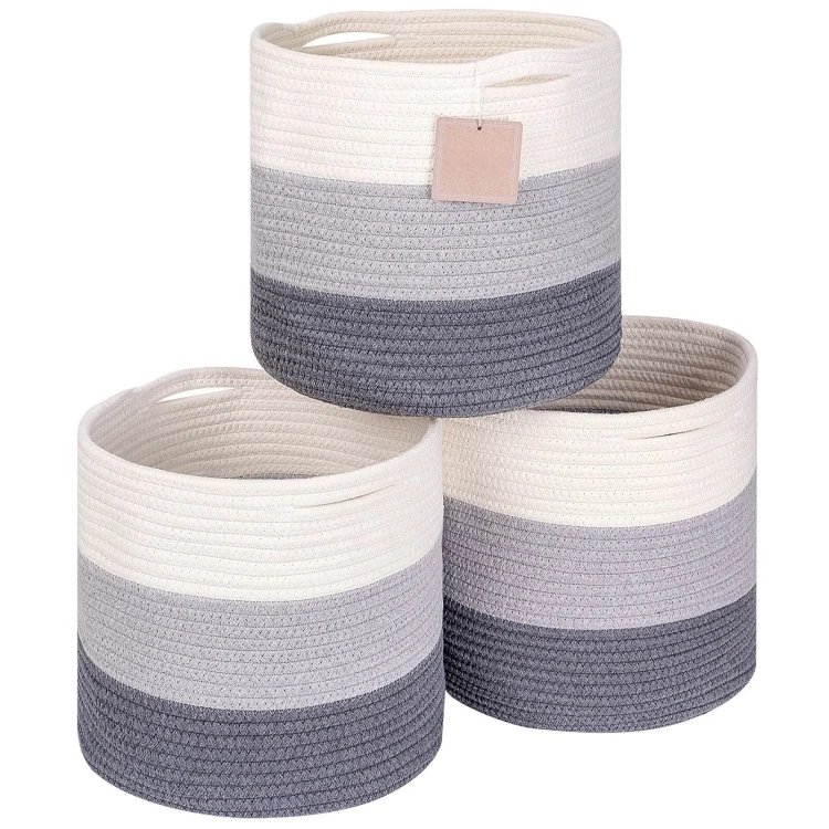 Wholesale 3-Pack Fabric Bins Organizer Bookcases Stylish & Durable Containers with Woven Cotton Rope Storage Basket