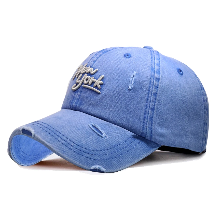Custom New York Embroidery 6 Panel Denim Distressed Washed Vintage Baseball Cap Gorras Jeans Unstructured Dad Hat