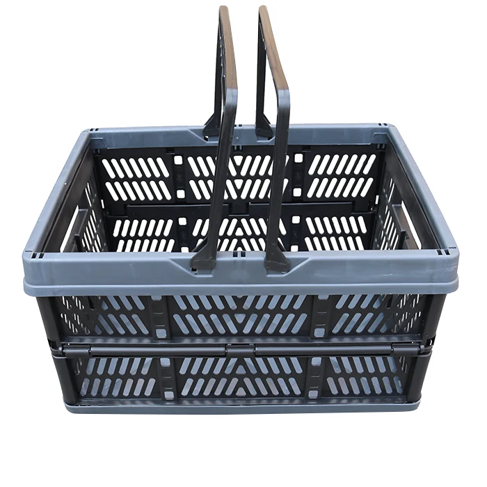 QS Foldable Collapsible Shopping  Small Plastic Crate Vegetable Storage Baskets with Handles