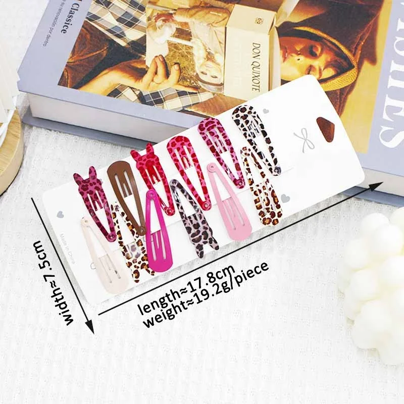 Fashion hair clips set included 10 pcs set with leopard printing hair grips bunny shape for kids and lady