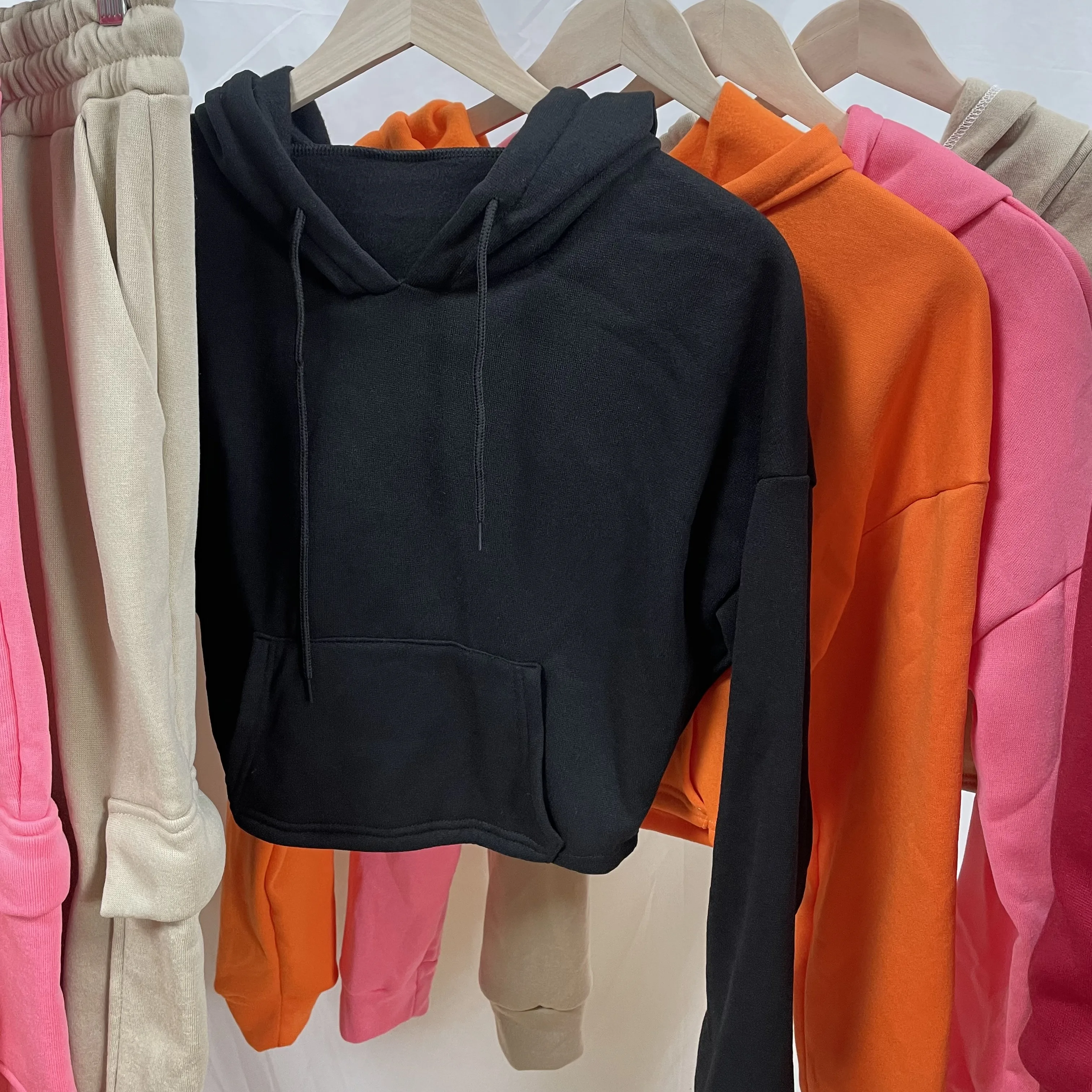 Fall Winter sets for Women Crop Hoodie Stacked Sweat Pants Two Piece Set Tracksuit Jogger Sweatpants Sweatshirt Hoodies Sets